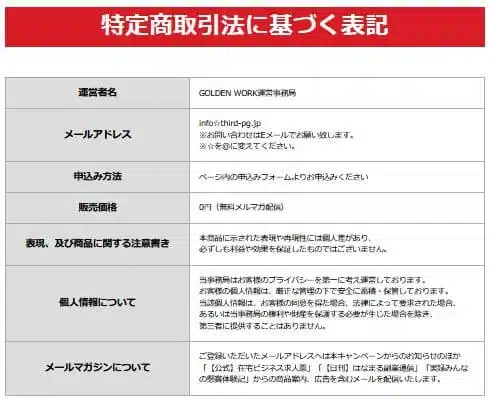 ゴールデンワーク(GOLDEN WORK)特商法